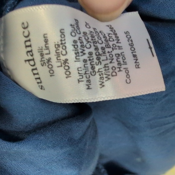 SUNDANCE La Belle Lune Blue Linen Gauzy Midi Dress Cross V-Neck Size Med EUC - Picture 7 of 8
